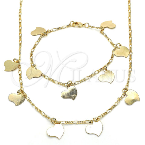 Collar y Pulsera 06.63.0200 Oro Laminado, Diseño de Corazón, Pulido, Tono Dorado