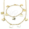 Collar y Pulsera 06.63.0200 Oro Laminado, Diseño de Corazón, Pulido, Tono Dorado