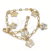 Pulsera de Dije 04.63.1370.08 Oro Laminado, Diseño de Flor, Pulido, Tono Dorado (03 MM Thickness, 8 Inches Length)