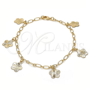 Pulsera de Dije 04.63.1370.08 Oro Laminado, Diseño de Flor, Pulido, Tono Dorado (03 MM Thickness, 8 Inches Length)