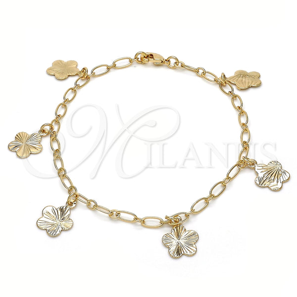Pulsera de Dije 04.63.1370.08 Oro Laminado, Diseño de Flor, Pulido, Tono Dorado (03 MM Thickness, 8 Inches Length)