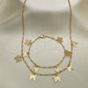 Collar y Pulsera 06.63.0201 Oro Laminado, Diseño de Mariposa, Pulido, Tono Dorado