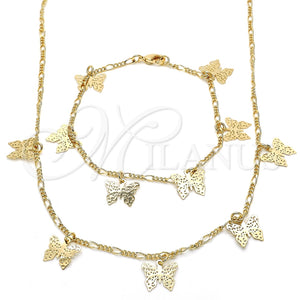 Collar y Pulsera 06.63.0201 Oro Laminado, Diseño de Mariposa, Pulido, Tono Dorado