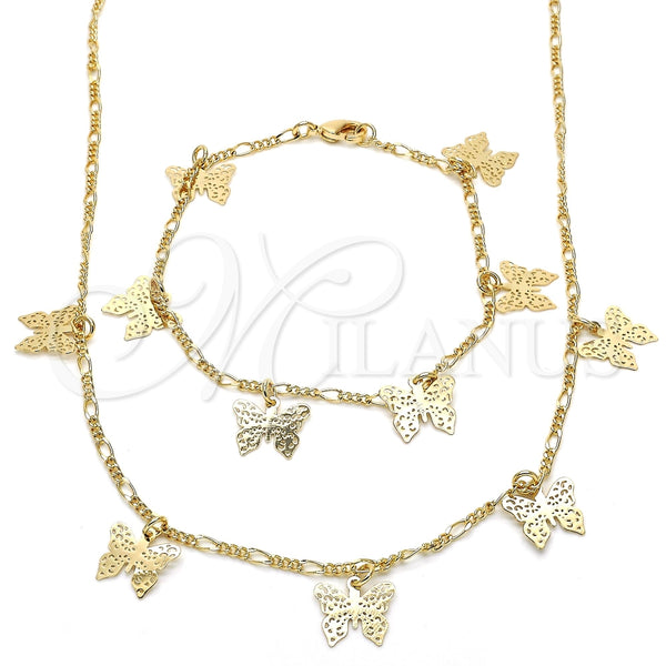 Collar y Pulsera 06.63.0201 Oro Laminado, Diseño de Mariposa, Pulido, Tono Dorado