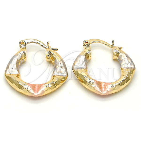 Argolla Pequeña 02.170.0146.15 Oro Laminado, Diseño de Hueco, Diamantado, Tres Tonos