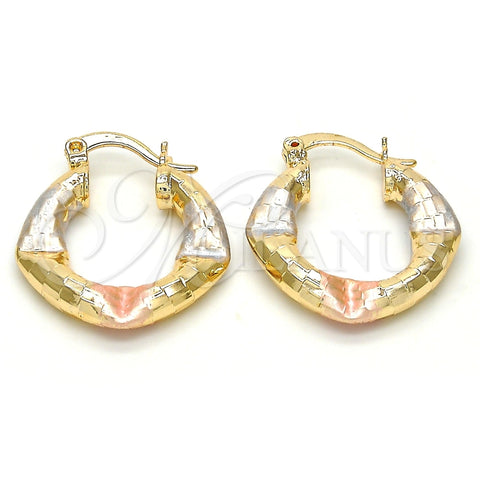 Argolla Pequeña 02.170.0146.15 Oro Laminado, Diseño de Hueco, Diamantado, Tres Tonos