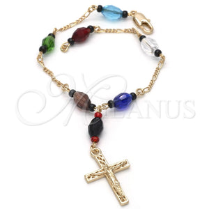 Pulsera Elegante 03.08.0138.1.08 Chapa de Oro, Diseño de Crucifijo, con Negro Azavache, Resinado Multicolor, Tono Dorado (06 MM Thickness, 8 Inches Length)