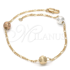 Pulsera Elegante 03.08.0129.09 Chapa de Oro, Diseño de Bola, Diamantado, Tres Tonos (30 MM Thickness, 9 Inches Length)