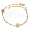Pulsera Elegante 03.08.0129.09 Chapa de Oro, Diseño de Bola, Diamantado, Tres Tonos (30 MM Thickness, 9 Inches Length)
