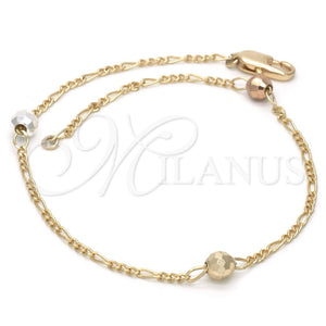 Pulsera Elegante 03.08.0131.09 Chapa de Oro, Diseño de Bola, Diamantado, Tres Tonos (35 MM Thickness, 9 Inches Length)