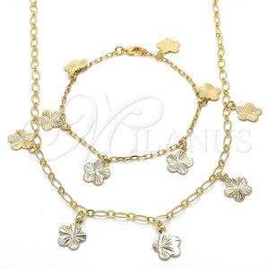 Collar y Pulsera 06.63.0202 Oro Laminado, Diseño de Flor, Pulido, Tono Dorado