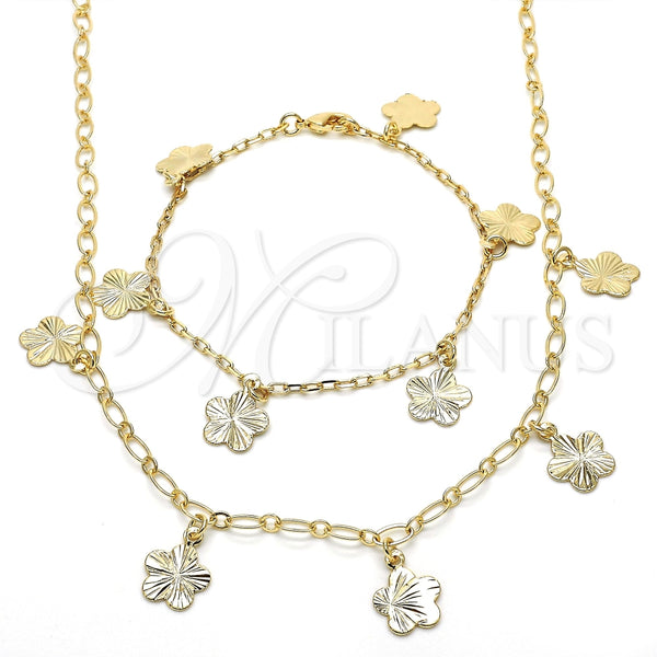 Collar y Pulsera 06.63.0202 Oro Laminado, Diseño de Flor, Pulido, Tono Dorado