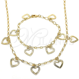 Collar y Pulsera 06.63.0203 Oro Laminado, Diseño de Corazón, Pulido, Tono Dorado