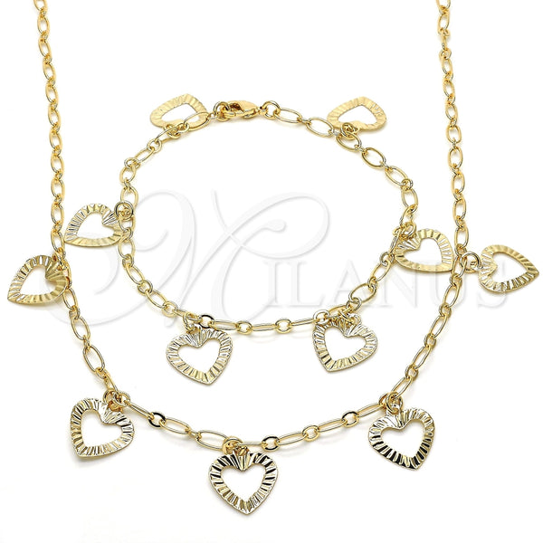 Collar y Pulsera 06.63.0203 Oro Laminado, Diseño de Corazón, Pulido, Tono Dorado