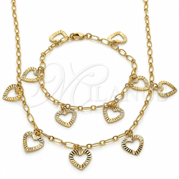 Collar y Pulsera 06.63.0203 Oro Laminado, Diseño de Corazón, Pulido, Tono Dorado