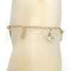 Tobillera de Dije 04.63.1373.10 Oro Laminado, Diseño de Gota, Pulido, Tono Dorado (03 MM Thickness, 10 Inches Length)