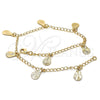 Tobillera de Dije 04.63.1373.10 Oro Laminado, Diseño de Gota, Pulido, Tono Dorado (03 MM Thickness, 10 Inches Length)