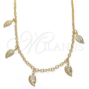 Collares con Dije 04.63.1374.18 Oro Laminado, Diseño de Oja, Pulido, Tono Dorado (03 MM Thickness, 18 Inches Length)