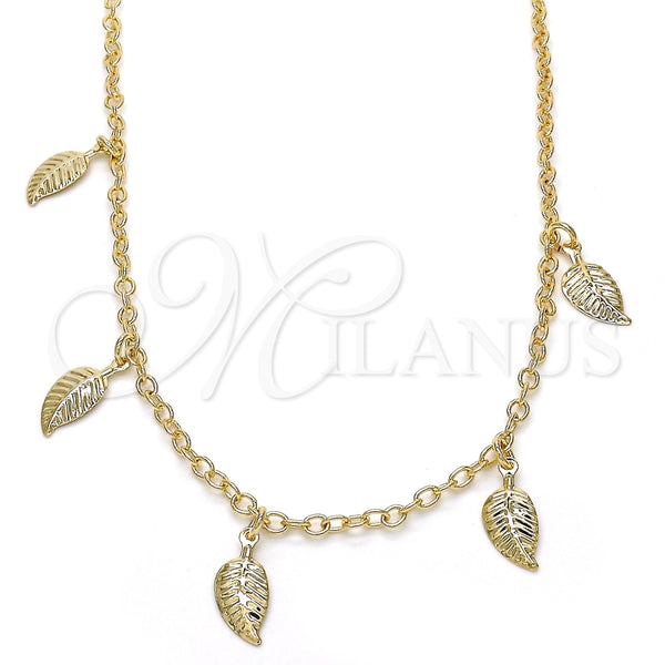 Collares con Dije 04.63.1374.18 Oro Laminado, Diseño de Oja, Pulido, Tono Dorado (03 MM Thickness, 18 Inches Length)