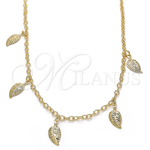 Collares con Dije 04.63.1374.18 Oro Laminado, Diseño de Oja, Pulido, Tono Dorado (03 MM Thickness, 18 Inches Length)