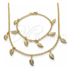 Collar y Pulsera 06.63.0206 Oro Laminado, Diseño de Oja, Pulido, Tono Dorado