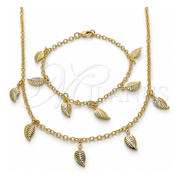 Collar y Pulsera 06.63.0206 Oro Laminado, Diseño de Oja, Pulido, Tono Dorado