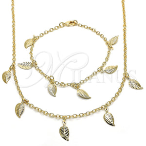 Collar y Pulsera 06.63.0206 Oro Laminado, Diseño de Oja, Pulido, Tono Dorado
