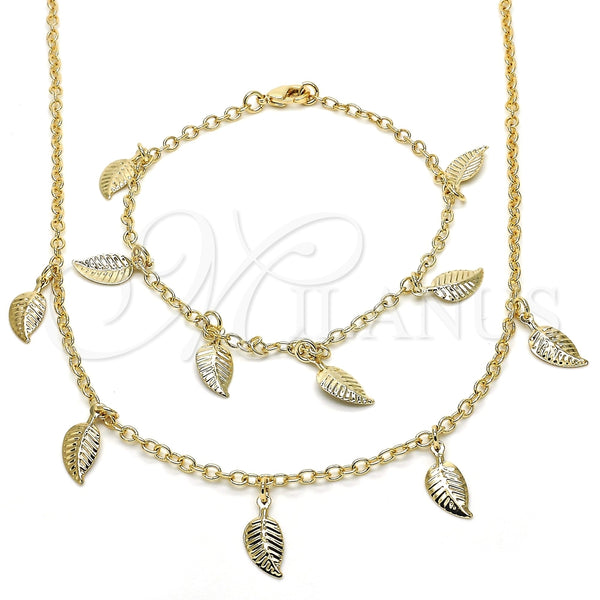 Collar y Pulsera 06.63.0206 Oro Laminado, Diseño de Oja, Pulido, Tono Dorado
