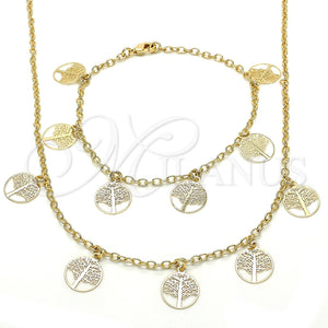 Collar y Pulsera 06.63.0207 Oro Laminado, Diseño de Ãrbol, Pulido, Tono Dorado