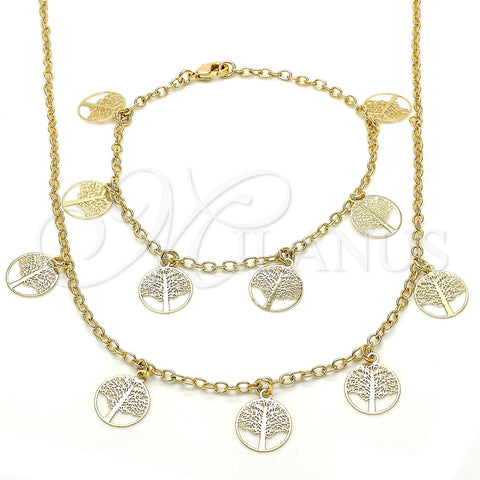Collar y Pulsera 06.63.0207 Oro Laminado, Diseño de Ãrbol, Pulido, Tono Dorado