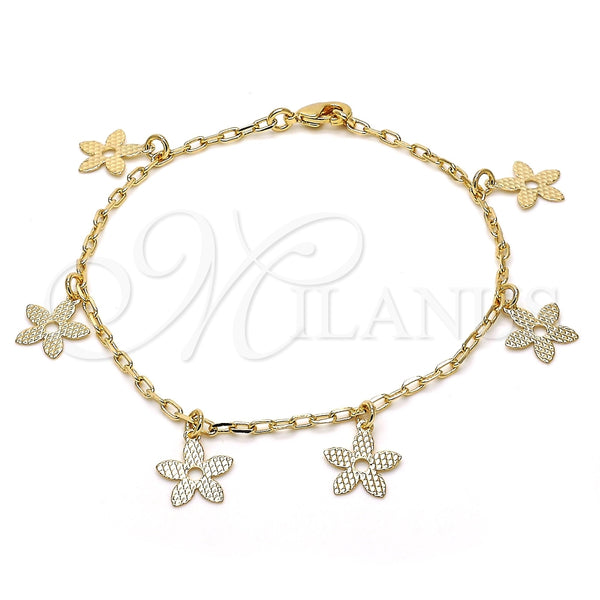 Pulsera de Dije 04.63.1376.08 Oro Laminado, Diseño de Flor, Pulido, Tono Dorado (02 MM Thickness, 8 Inches Length)