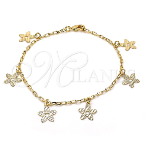 Pulsera de Dije 04.63.1376.08 Oro Laminado, Diseño de Flor, Pulido, Tono Dorado (02 MM Thickness, 8 Inches Length)
