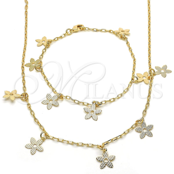 Collar y Pulsera 06.63.0208 Oro Laminado, Diseño de Flor, Pulido, Tono Dorado
