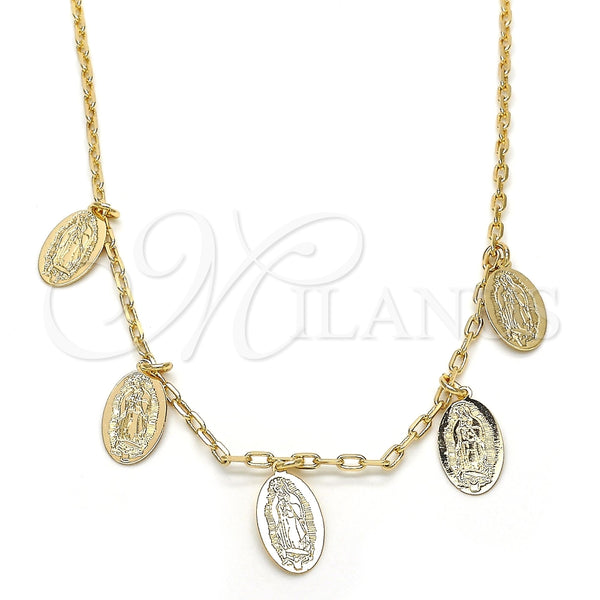 Collares con Dije 04.63.1377.18 Oro Laminado, Diseño de Guadalupe, Pulido, Tono Dorado (02 MM Thickness, 18 Inches Length)