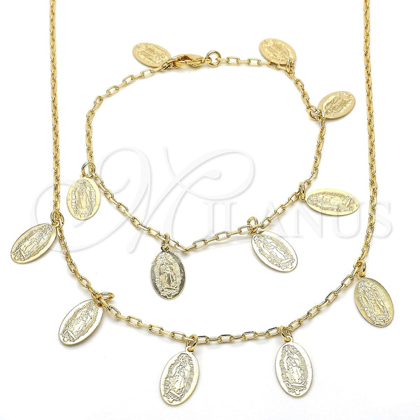 Collar y Pulsera 06.63.0209 Oro Laminado, Diseño de Guadalupe, Pulido, Tono Dorado