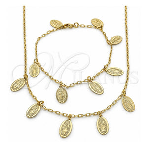 Collar y Pulsera 06.63.0209 Oro Laminado, Diseño de Guadalupe, Pulido, Tono Dorado