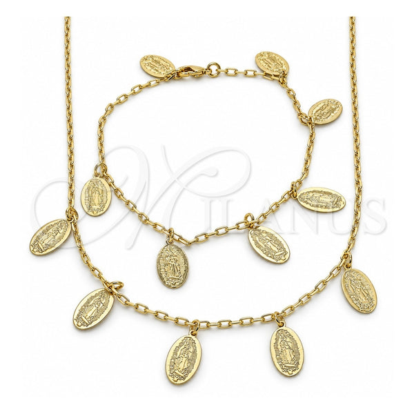 Collar y Pulsera 06.63.0209 Oro Laminado, Diseño de Guadalupe, Pulido, Tono Dorado
