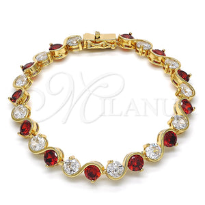 Pulsera Tennis 03.210.0068.1.08 Oro Laminado, con Granate and Blanca Zirconia Cubica, Pulido, Tono Dorado (07 MM Thickness, 8 Inches Length)