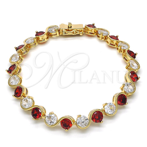 Pulsera Tennis 03.210.0068.1.08 Oro Laminado, con Granate and Blanca Zirconia Cubica, Pulido, Tono Dorado (07 MM Thickness, 8 Inches Length)