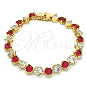Pulsera Tennis 03.210.0068.2.08 Oro Laminado, con Rubi and Blanca Zirconia Cubica, Pulido, Tono Dorado (07 MM Thickness, 8 Inches Length)