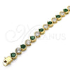 Pulsera Tennis 03.210.0068.3.08 Oro Laminado, con Verde and Blanca Zirconia Cubica, Pulido, Tono Dorado (07 MM Thickness, 8 Inches Length)