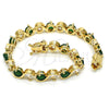 Pulsera Tennis 03.210.0068.3.08 Oro Laminado, con Verde and Blanca Zirconia Cubica, Pulido, Tono Dorado (07 MM Thickness, 8 Inches Length)