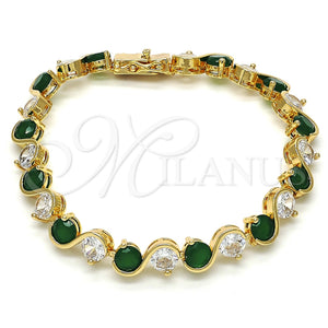 Pulsera Tennis 03.210.0068.3.08 Oro Laminado, con Verde and Blanca Zirconia Cubica, Pulido, Tono Dorado (07 MM Thickness, 8 Inches Length)