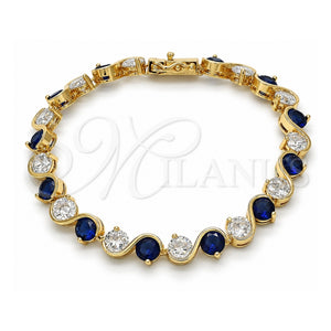 Pulsera Tennis 03.210.0068.4.08 Oro Laminado, Diseño de Cierre De Cajon, con Zirconia Cubica Zafiro Azul y Blanca, Pulido, Tono Dorado (Grosor 07 MM, 8 Pulgadas de Largo)