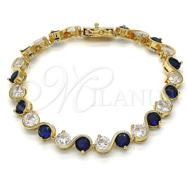 Pulsera Tennis 03.210.0068.4.08 Oro Laminado, con Zafiro Azul and Blanca Zirconia Cubica, Pulido, Tono Dorado (07 MM Thickness, 8 Inches Length)