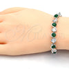 Pulsera Tennis 03.210.0068.7.08 Rodio Laminado, con Zirconia Cubica Verde y Blanca, Pulido, Rodinado (Grosor 07 MM, 8 Pulgadas de Largo)