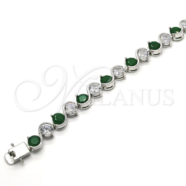 Pulsera Tennis 03.210.0068.7.08 Rodio Laminado, con Zirconia Cubica Verde y Blanca, Pulido, Rodinado (Grosor 07 MM, 8 Pulgadas de Largo)