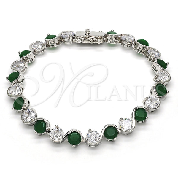 Pulsera Tennis 03.210.0068.7.08 Rodio Laminado, con Zirconia Cubica Verde y Blanca, Pulido, Rodinado (Grosor 07 MM, 8 Pulgadas de Largo)