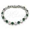 Pulsera Tennis 03.210.0068.7.08 Rodio Laminado, con Zirconia Cubica Verde y Blanca, Pulido, Rodinado (Grosor 07 MM, 8 Pulgadas de Largo)