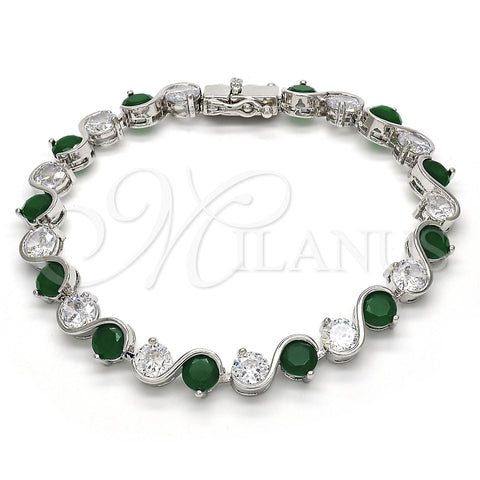 Pulsera Tennis 03.210.0068.7.08 Rodio Laminado, con Zirconia Cubica Verde y Blanca, Pulido, Rodinado (Grosor 07 MM, 8 Pulgadas de Largo)